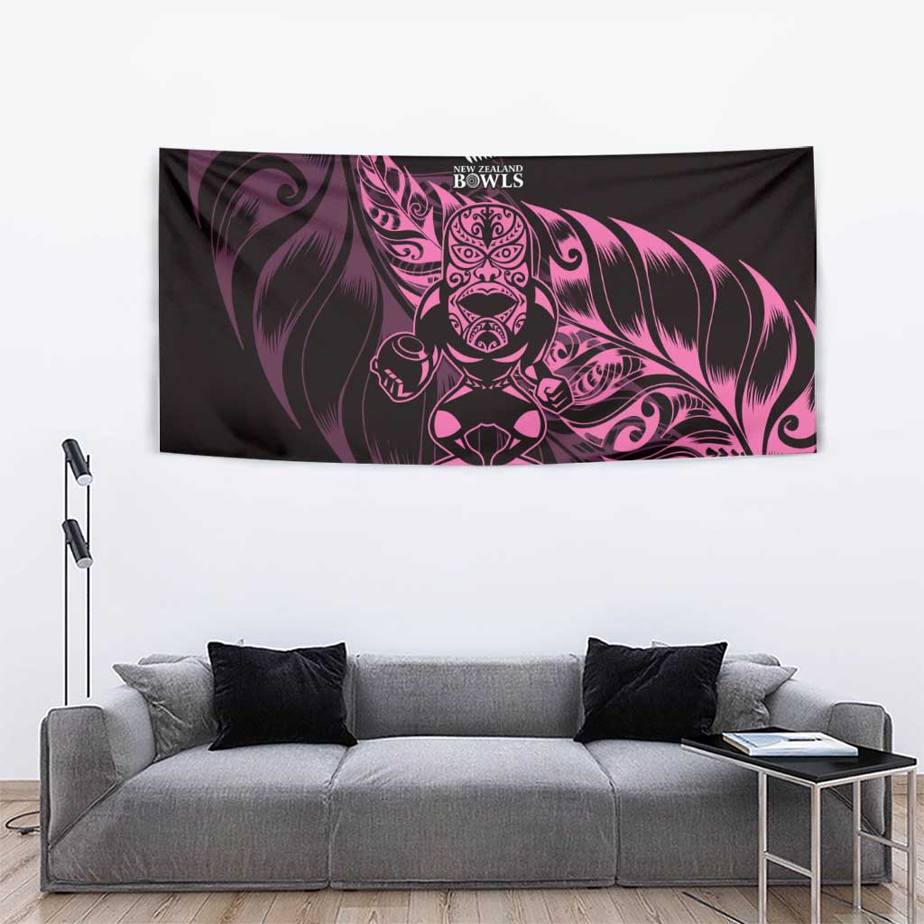 New Zealand Lawn Bowls Tapestry Pink Maori Warrior Tribal Silver Fern - Polynesian Pride