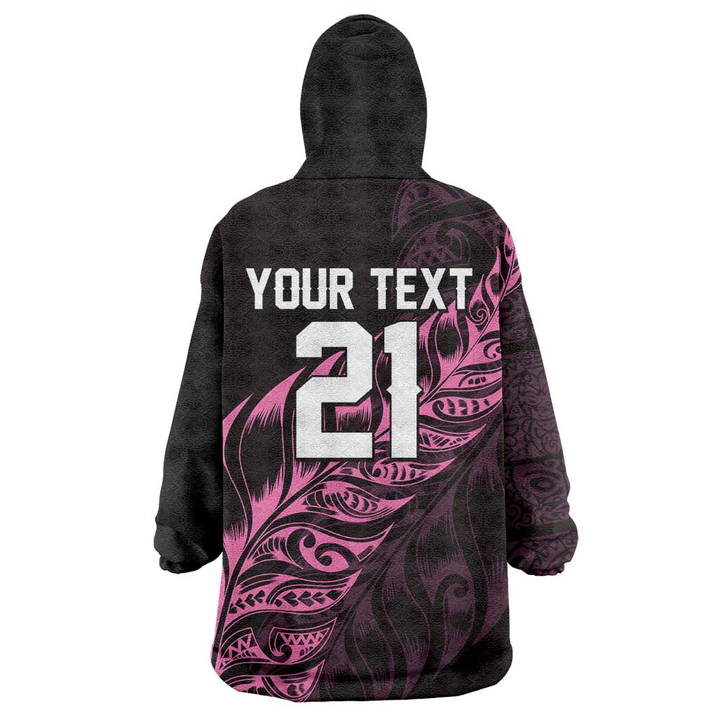 New Zealand Lawn Bowls Custom Wearable Blanket Hoodie Pink Maori Warrior Tribal Silver Fern - Polynesian Pride