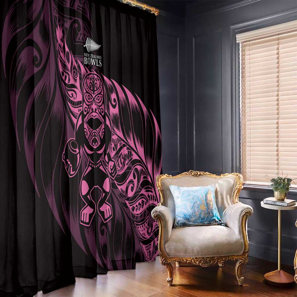 New Zealand Lawn Bowls Window Curtain Pink Maori Warrior Tribal Silver Fern - Polynesian Pride