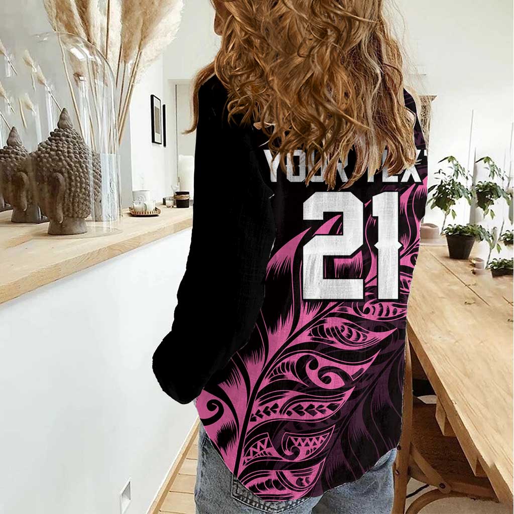 New Zealand Lawn Bowls Custom Women Casual Shirt Pink Maori Warrior Tribal Silver Fern - Polynesian Pride
