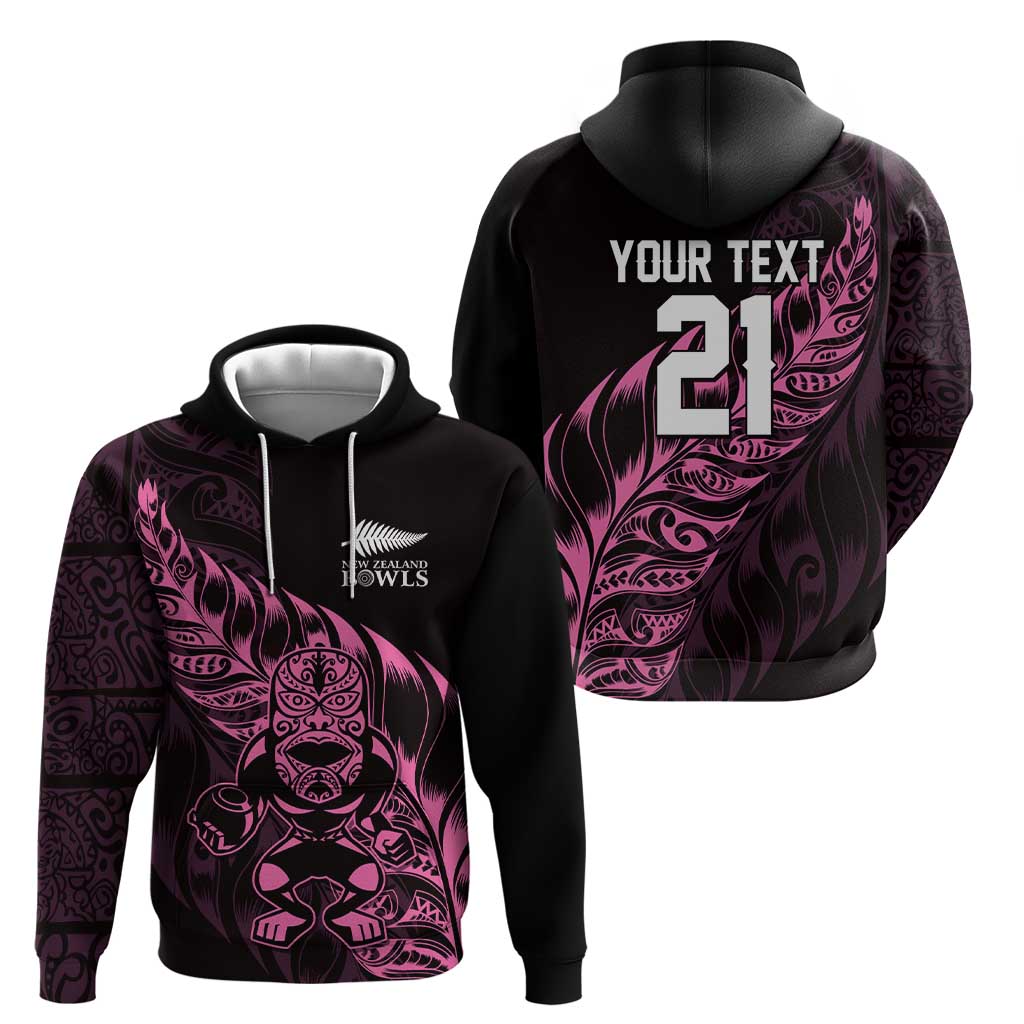 New Zealand Lawn Bowls Custom Zip Hoodie Pink Maori Warrior Tribal Silver Fern - Polynesian Pride