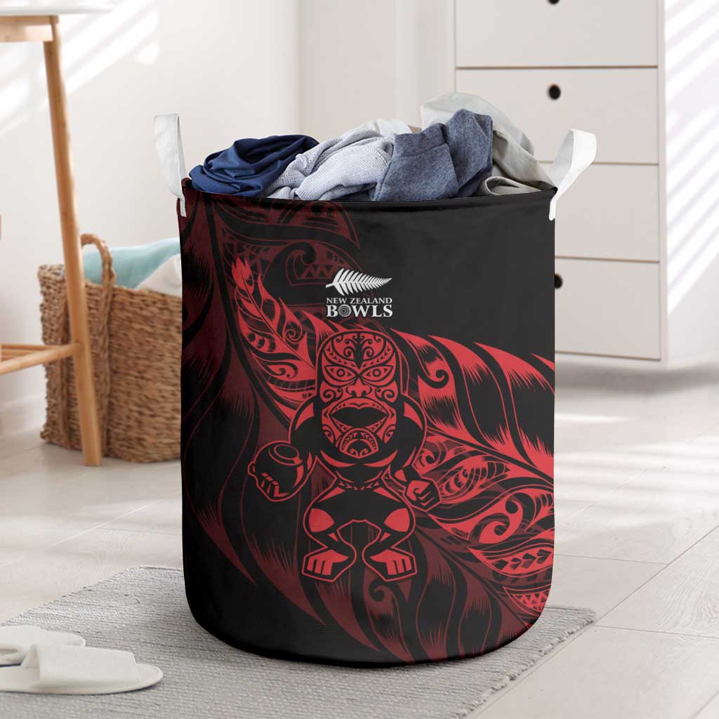 New Zealand Lawn Bowls Laundry Basket Red Maori Warrior Tribal Silver Fern - Polynesian Pride
