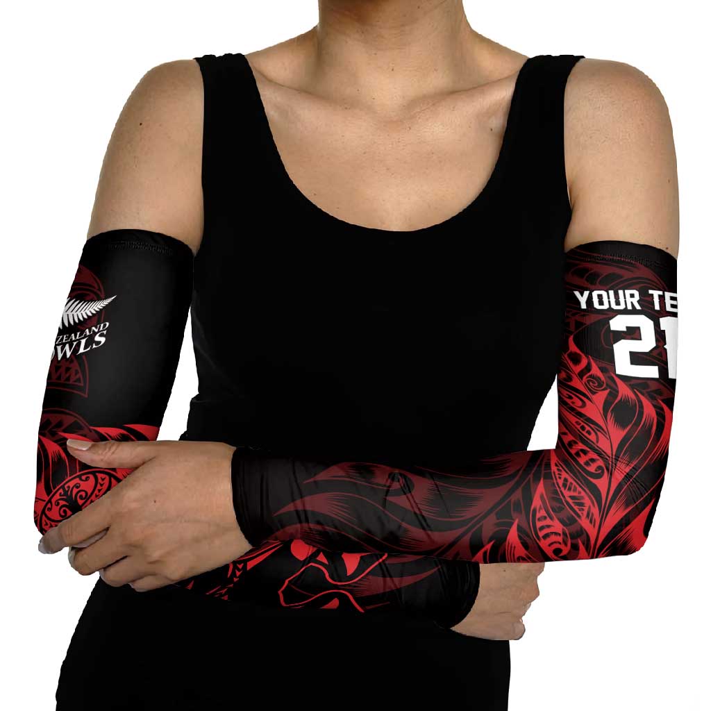 New Zealand Lawn Bowls Custom Arm Sleeves Red Maori Warrior Tribal Silver Fern - Polynesian Pride