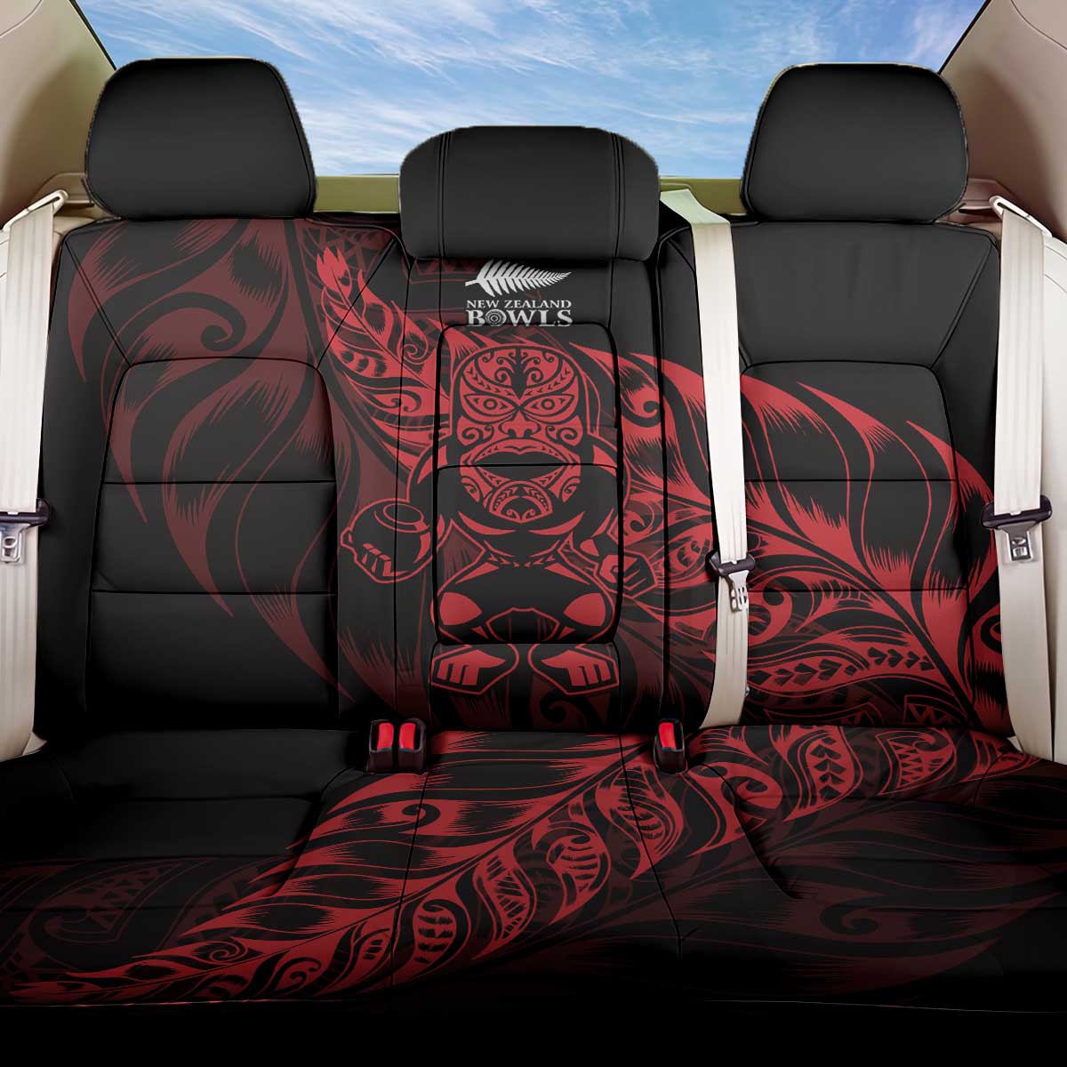 New Zealand Lawn Bowls Back Car Seat Cover Red Maori Warrior Tribal Silver Fern - Polynesian Pride