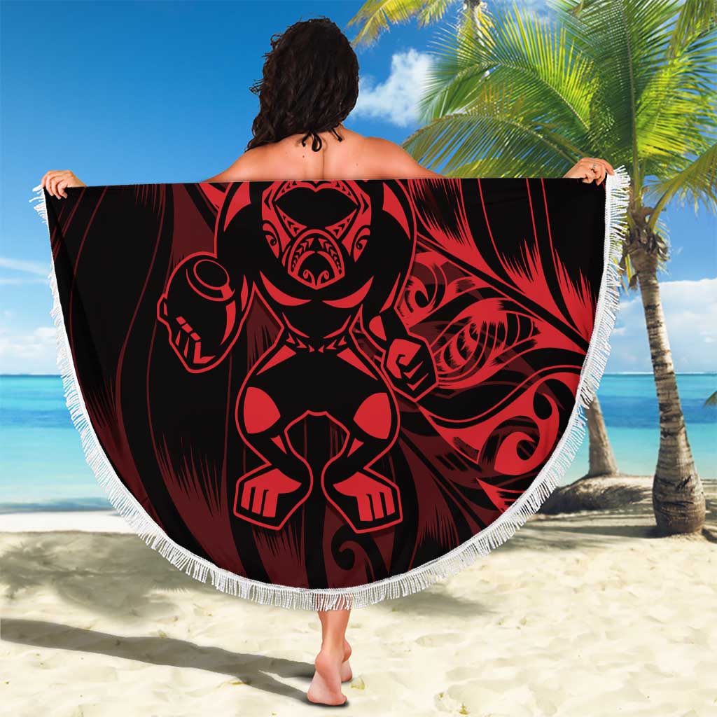 New Zealand Lawn Bowls Beach Blanket Red Maori Warrior Tribal Silver Fern - Polynesian Pride