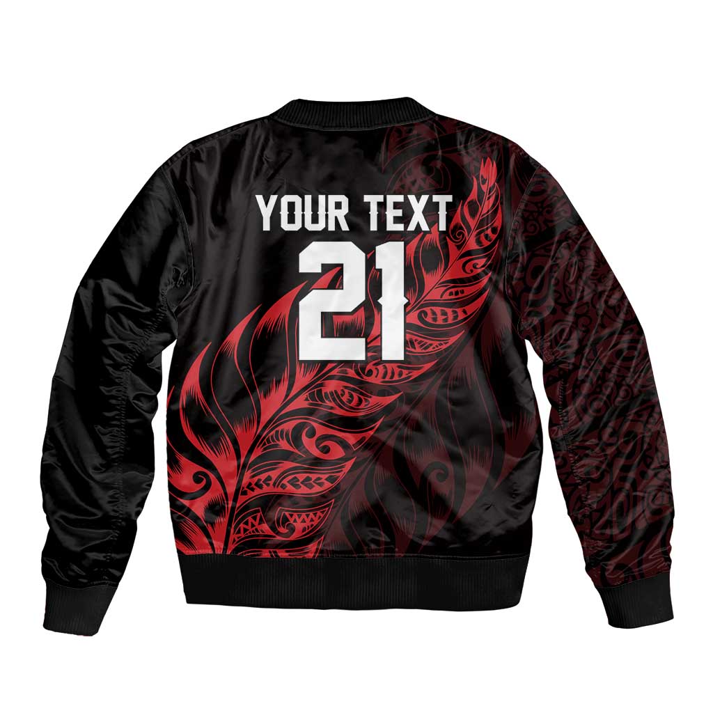 New Zealand Lawn Bowls Custom Bomber Jacket Red Maori Warrior Tribal Silver Fern - Polynesian Pride