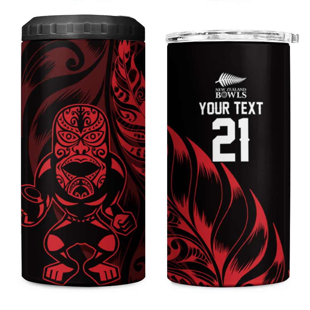 New Zealand Lawn Bowls Custom 4 in 1 Can Cooler Tumbler Red Maori Warrior Tribal Silver Fern - Polynesian Pride