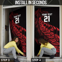 New Zealand Lawn Bowls Custom Door Cover Red Maori Warrior Tribal Silver Fern - Polynesian Pride