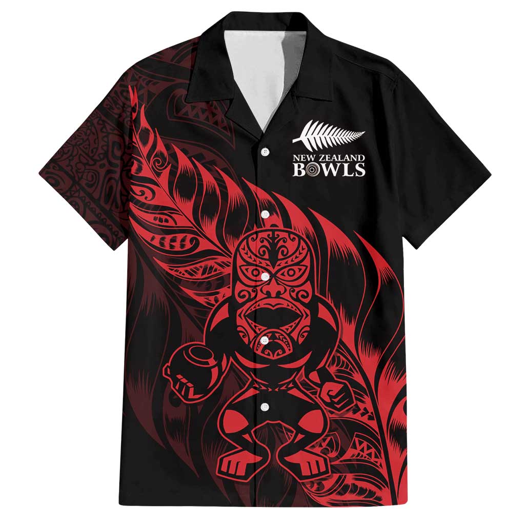 New Zealand Lawn Bowls Custom Family Matching Off Shoulder Short Dress and Hawaiian Shirt Red Maori Warrior Tribal Silver Fern - Polynesian Pride