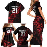 New Zealand Lawn Bowls Custom Family Matching Short Sleeve Bodycon Dress and Hawaiian Shirt Red Maori Warrior Tribal Silver Fern - Polynesian Pride