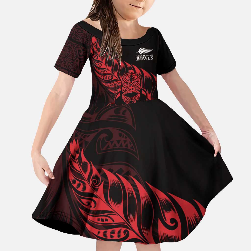 New Zealand Lawn Bowls Custom Family Matching Tank Maxi Dress and Hawaiian Shirt Red Maori Warrior Tribal Silver Fern - Polynesian Pride