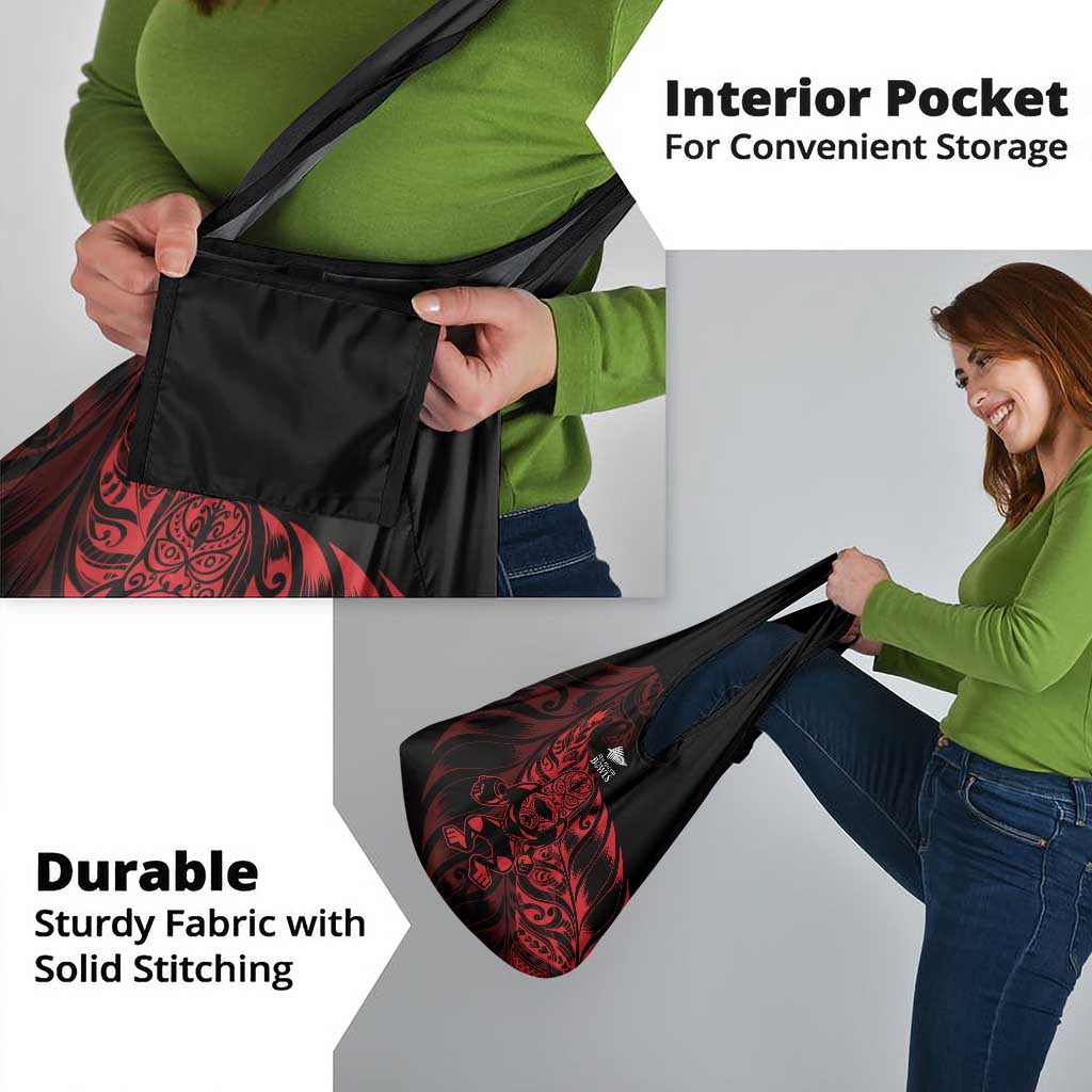 New Zealand Lawn Bowls Grocery Bag Red Maori Warrior Tribal Silver Fern - Polynesian Pride