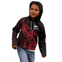New Zealand Lawn Bowls Custom Kid Hoodie Red Maori Warrior Tribal Silver Fern - Polynesian Pride