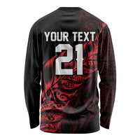 New Zealand Lawn Bowls Custom Long Sleeve Shirt Red Maori Warrior Tribal Silver Fern - Polynesian Pride