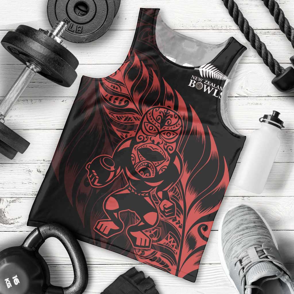 New Zealand Lawn Bowls Custom Men Tank Top Red Maori Warrior Tribal Silver Fern - Polynesian Pride