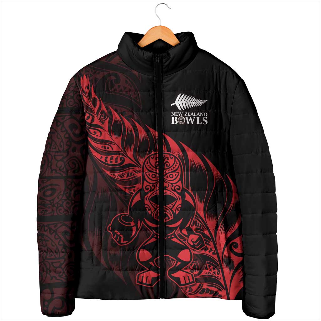 New Zealand Lawn Bowls Custom Padded Jacket Red Maori Warrior Tribal Silver Fern - Polynesian Pride