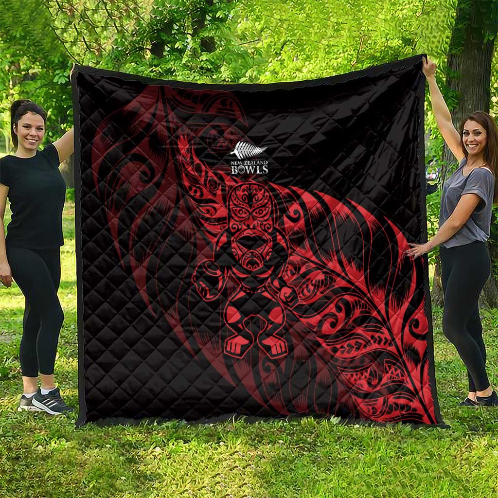 New Zealand Lawn Bowls Quilt Red Maori Warrior Tribal Silver Fern - Polynesian Pride