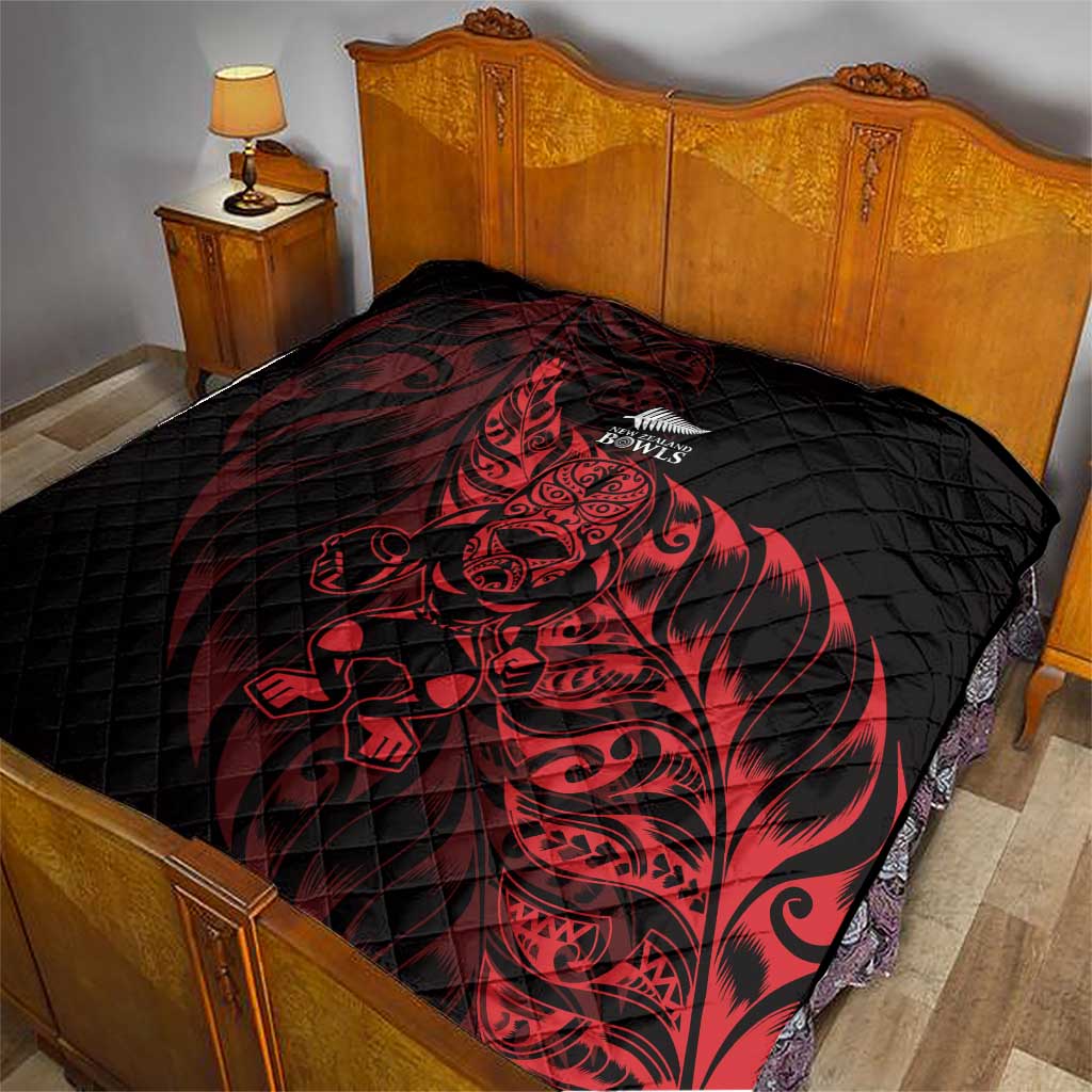 New Zealand Lawn Bowls Quilt Red Maori Warrior Tribal Silver Fern - Polynesian Pride
