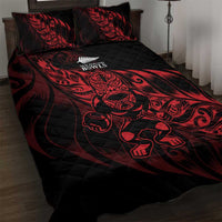 New Zealand Lawn Bowls Quilt Bed Set Red Maori Warrior Tribal Silver Fern - Polynesian Pride
