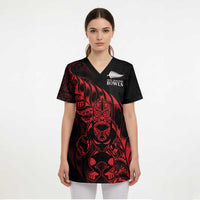 New Zealand Lawn Bowls Custom Scrub Top Red Maori Warrior Tribal Silver Fern - Polynesian Pride