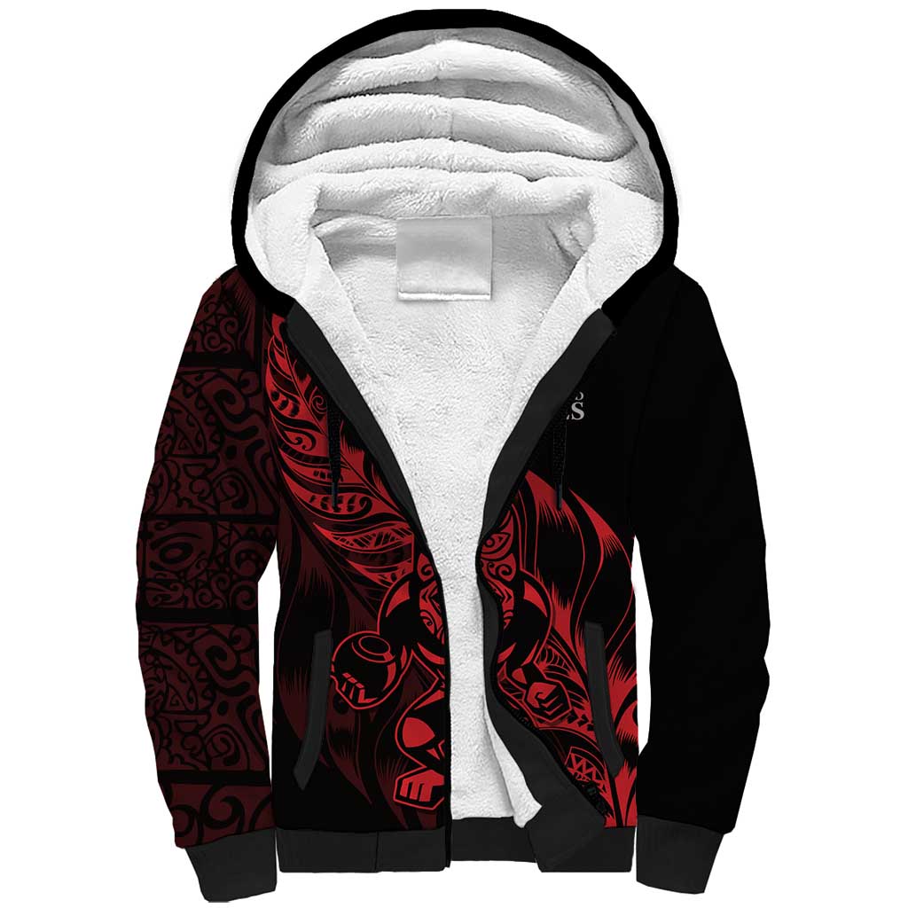 New Zealand Lawn Bowls Custom Sherpa Hoodie Red Maori Warrior Tribal Silver Fern - Polynesian Pride