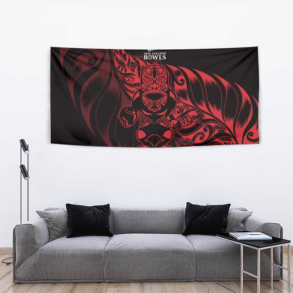 New Zealand Lawn Bowls Tapestry Red Maori Warrior Tribal Silver Fern - Polynesian Pride