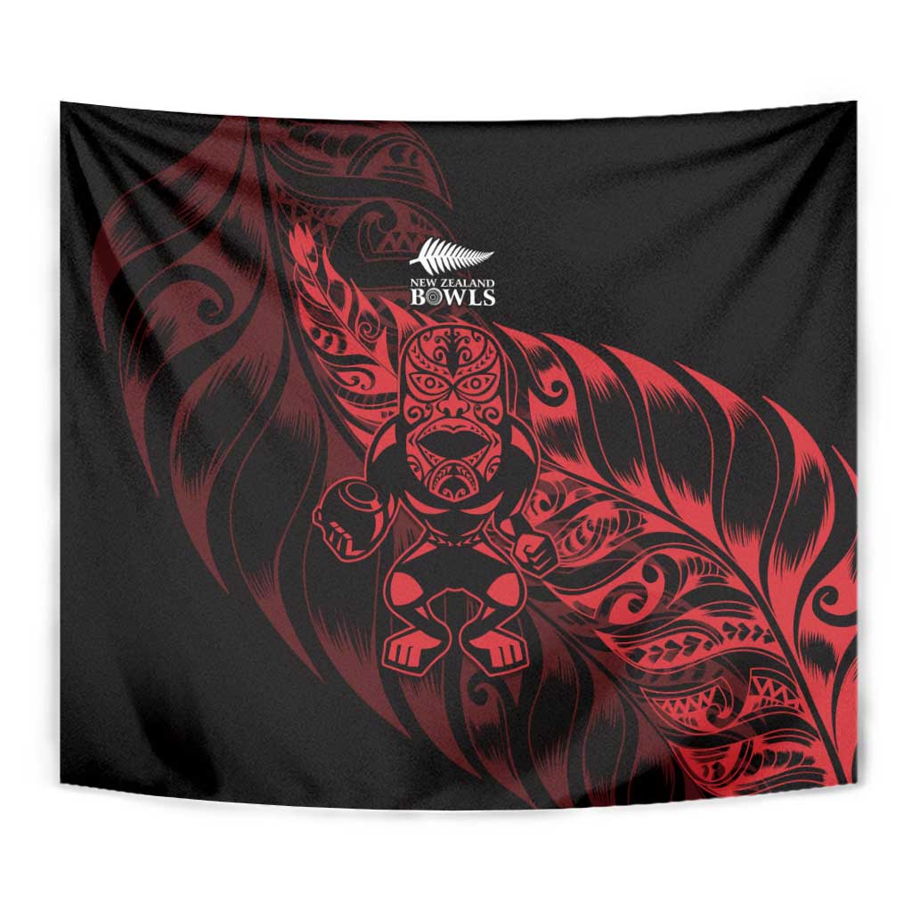 New Zealand Lawn Bowls Tapestry Red Maori Warrior Tribal Silver Fern - Polynesian Pride