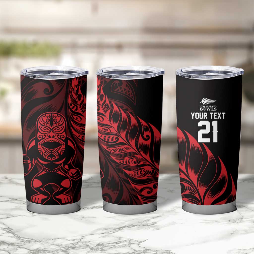 New Zealand Lawn Bowls Custom Tumbler Cup Red Maori Warrior Tribal Silver Fern - Polynesian Pride