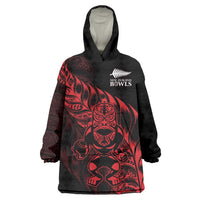 New Zealand Lawn Bowls Custom Wearable Blanket Hoodie Red Maori Warrior Tribal Silver Fern - Polynesian Pride