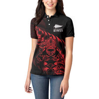 New Zealand Lawn Bowls Custom Women Polo Shirt Red Maori Warrior Tribal Silver Fern - Polynesian Pride
