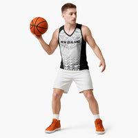 World Football 2026 New Zealand Custom Basketball Jersey All White Fern Maori Tribal - Polynesian Pride