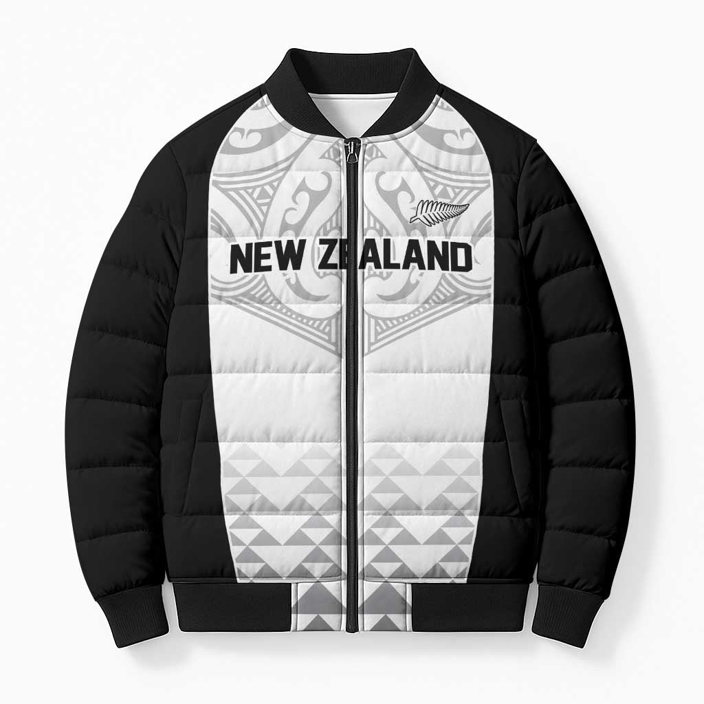 World Football 2026 New Zealand Custom Bomber Puffer Jacket All White Fern Maori Tribal - Polynesian Pride