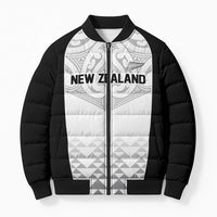 World Football 2026 New Zealand Custom Bomber Puffer Jacket All White Fern Maori Tribal - Polynesian Pride