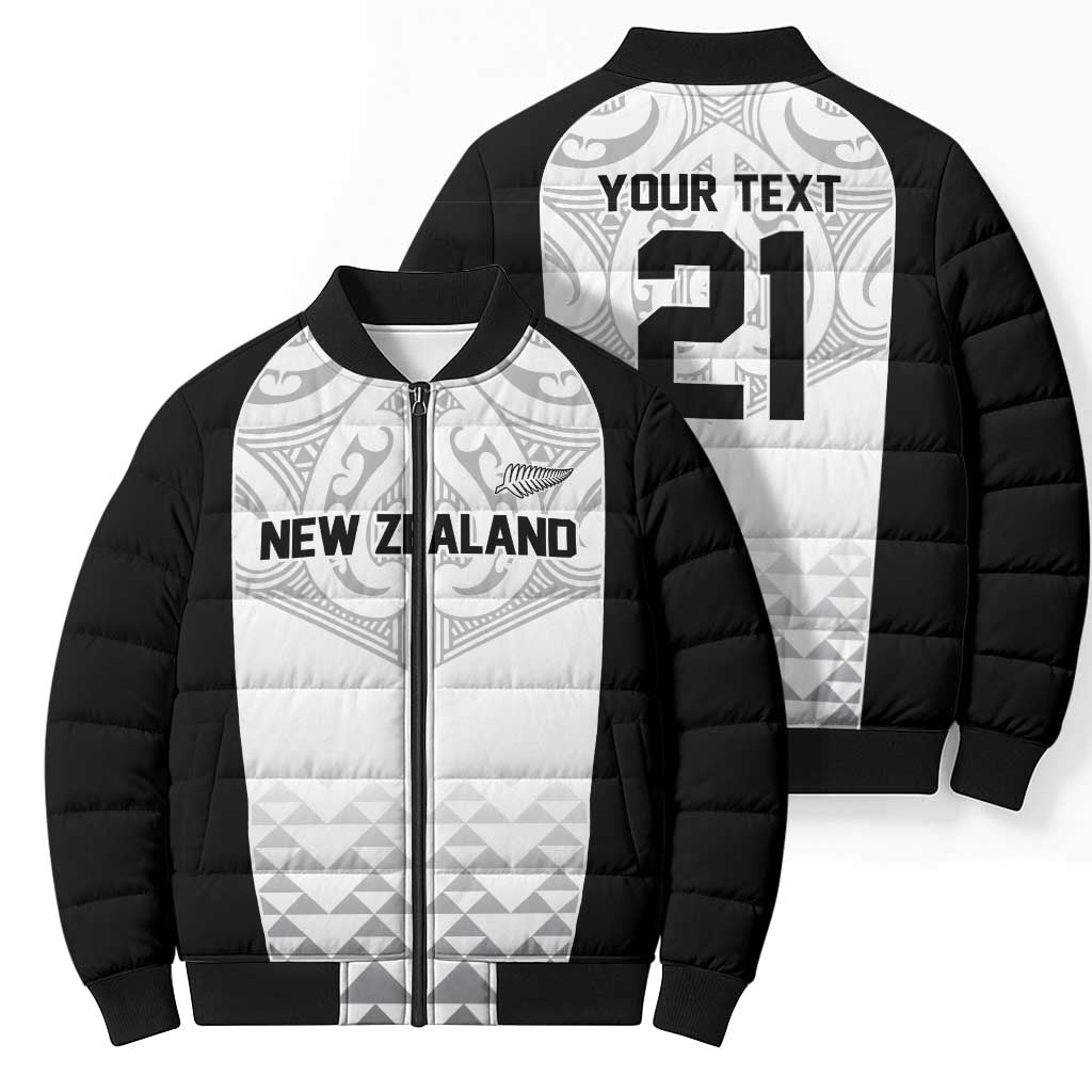 World Football 2026 New Zealand Custom Bomber Puffer Jacket All White Fern Maori Tribal - Polynesian Pride