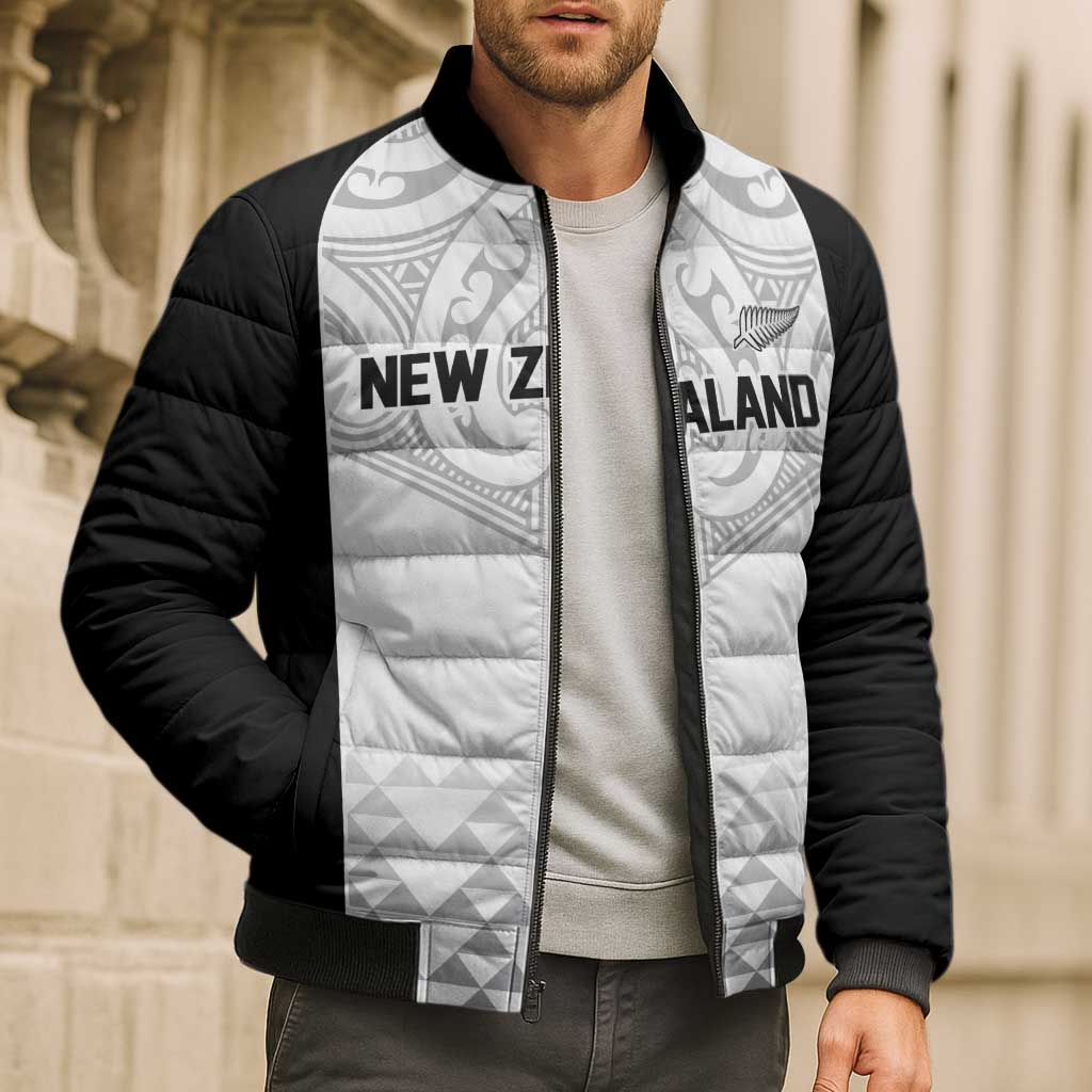 World Football 2026 New Zealand Custom Bomber Puffer Jacket All White Fern Maori Tribal - Polynesian Pride