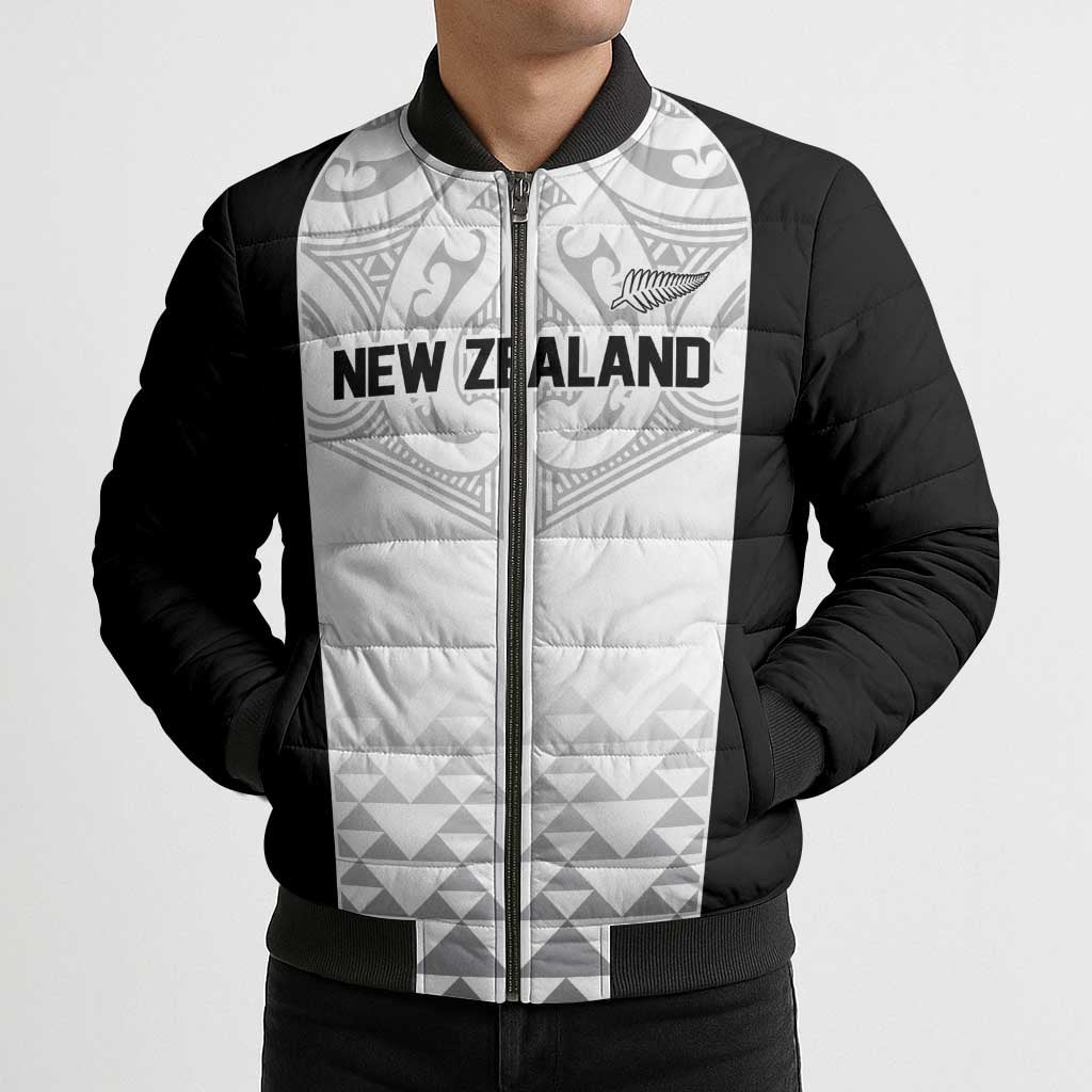 World Football 2026 New Zealand Custom Bomber Puffer Jacket All White Fern Maori Tribal - Polynesian Pride