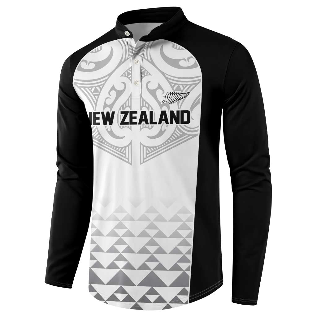 World Football 2026 New Zealand Custom Button Sweatshirt All White Fern Maori Tribal - Polynesian Pride