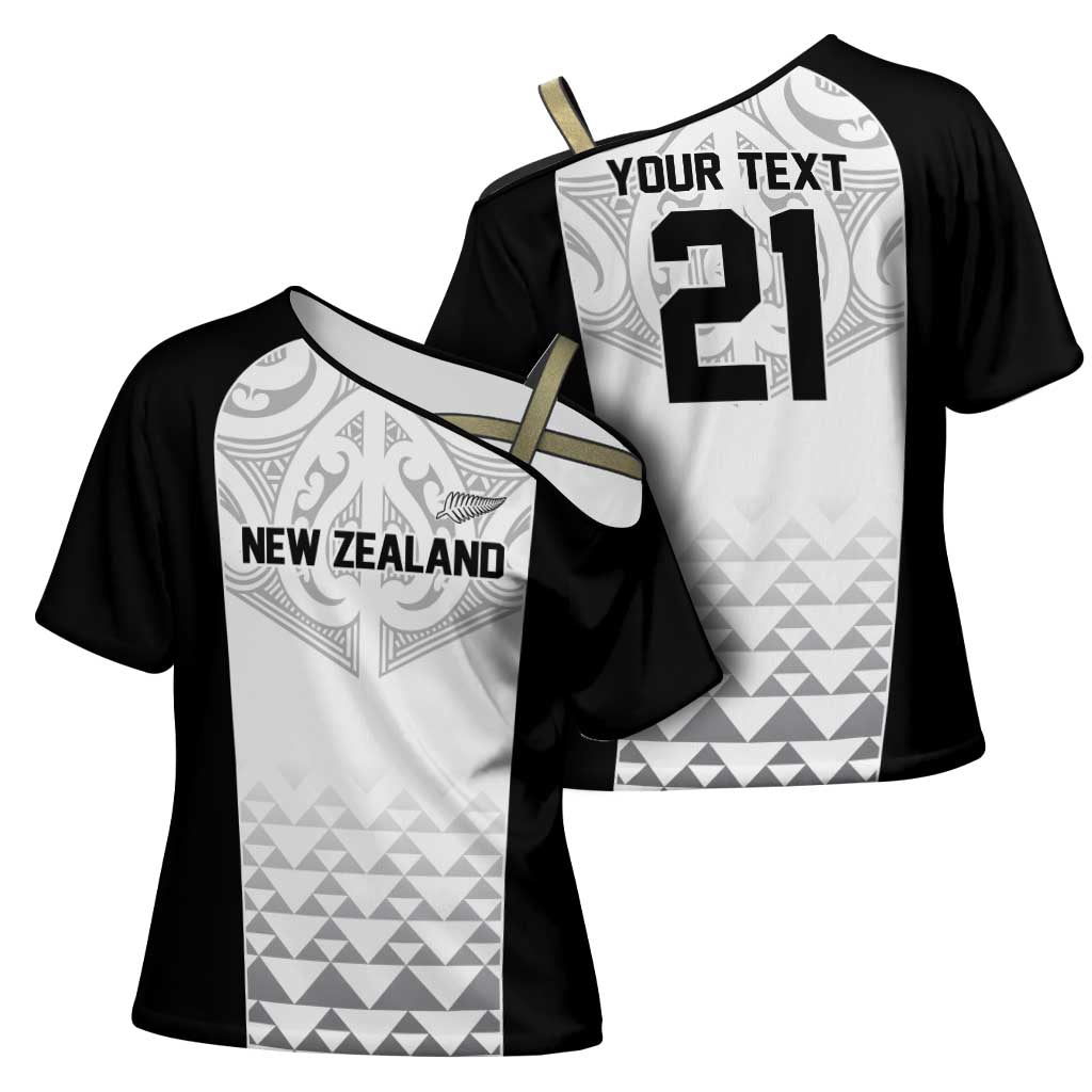 World Football 2026 New Zealand Custom Cross Shoulder Shirt All White Fern Maori Tribal - Polynesian Pride