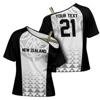 World Football 2026 New Zealand Custom Cross Shoulder Shirt All White Fern Maori Tribal - Polynesian Pride