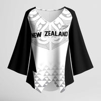 World Football 2026 New Zealand Custom Kimono Sleeve Blouse All White Fern Maori Tribal - Polynesian Pride