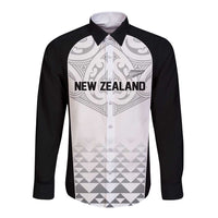 World Football 2026 New Zealand Custom Long Sleeve Button Shirt All White Fern Maori Tribal - Polynesian Pride