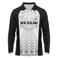 World Football 2026 New Zealand Custom Long Sleeve Polo Shirt All White Fern Maori Tribal - Polynesian Pride