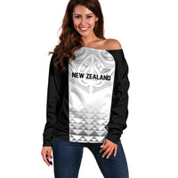 World Football 2026 New Zealand Custom Off Shoulder Sweater All White Fern Maori Tribal - Polynesian Pride
