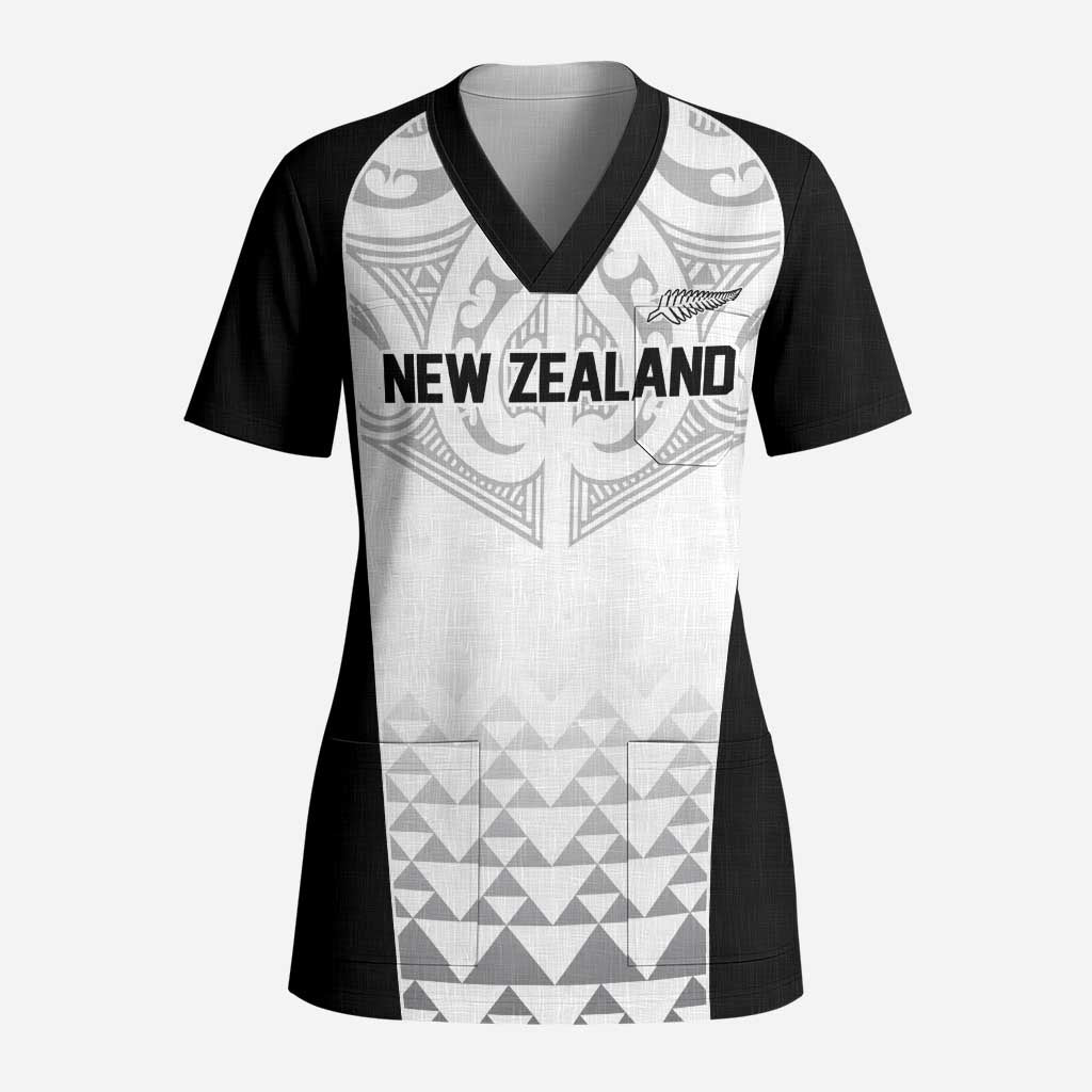 World Football 2026 New Zealand Custom Scrub Top All White Fern Maori Tribal - Polynesian Pride