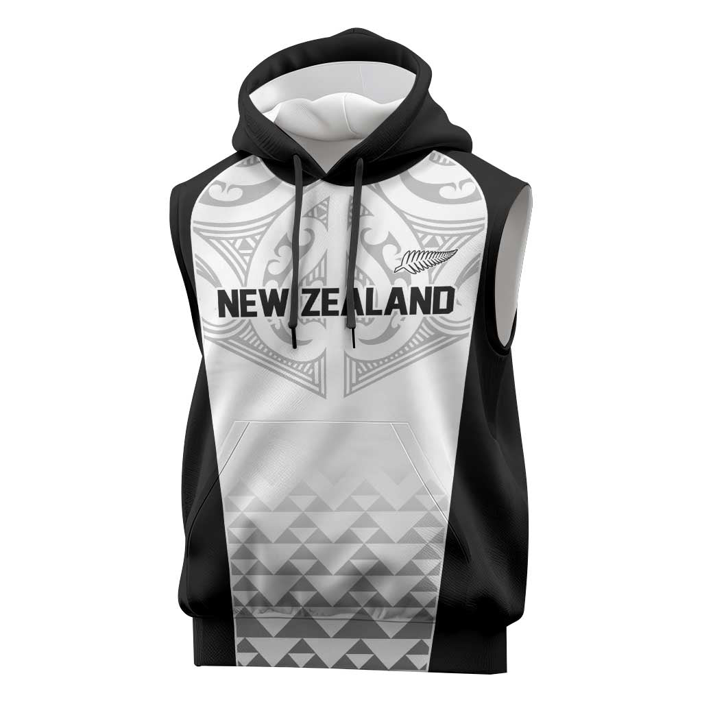 World Football 2026 New Zealand Custom Sleeveless Hoodie All White Fern Maori Tribal - Polynesian Pride