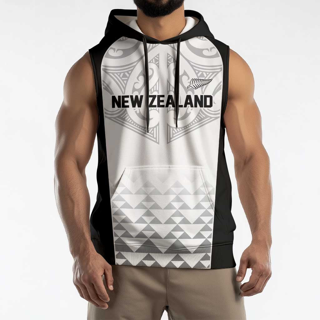 World Football 2026 New Zealand Custom Sleeveless Hoodie All White Fern Maori Tribal - Polynesian Pride