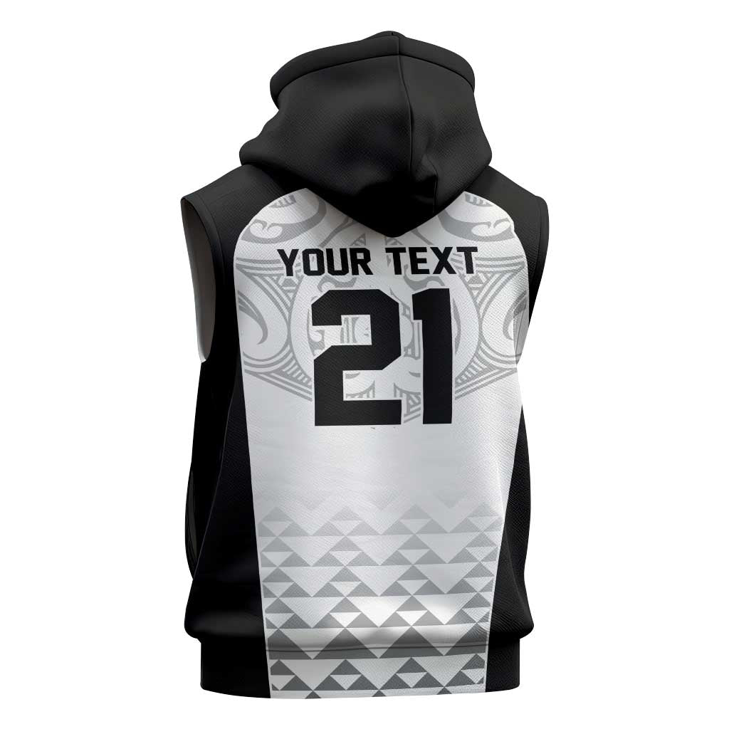 World Football 2026 New Zealand Custom Sleeveless Zip Hoodie All White Fern Maori Tribal - Polynesian Pride