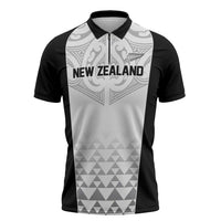 World Football 2026 New Zealand Custom Zipper Polo Shirt All White Fern Maori Tribal - Polynesian Pride