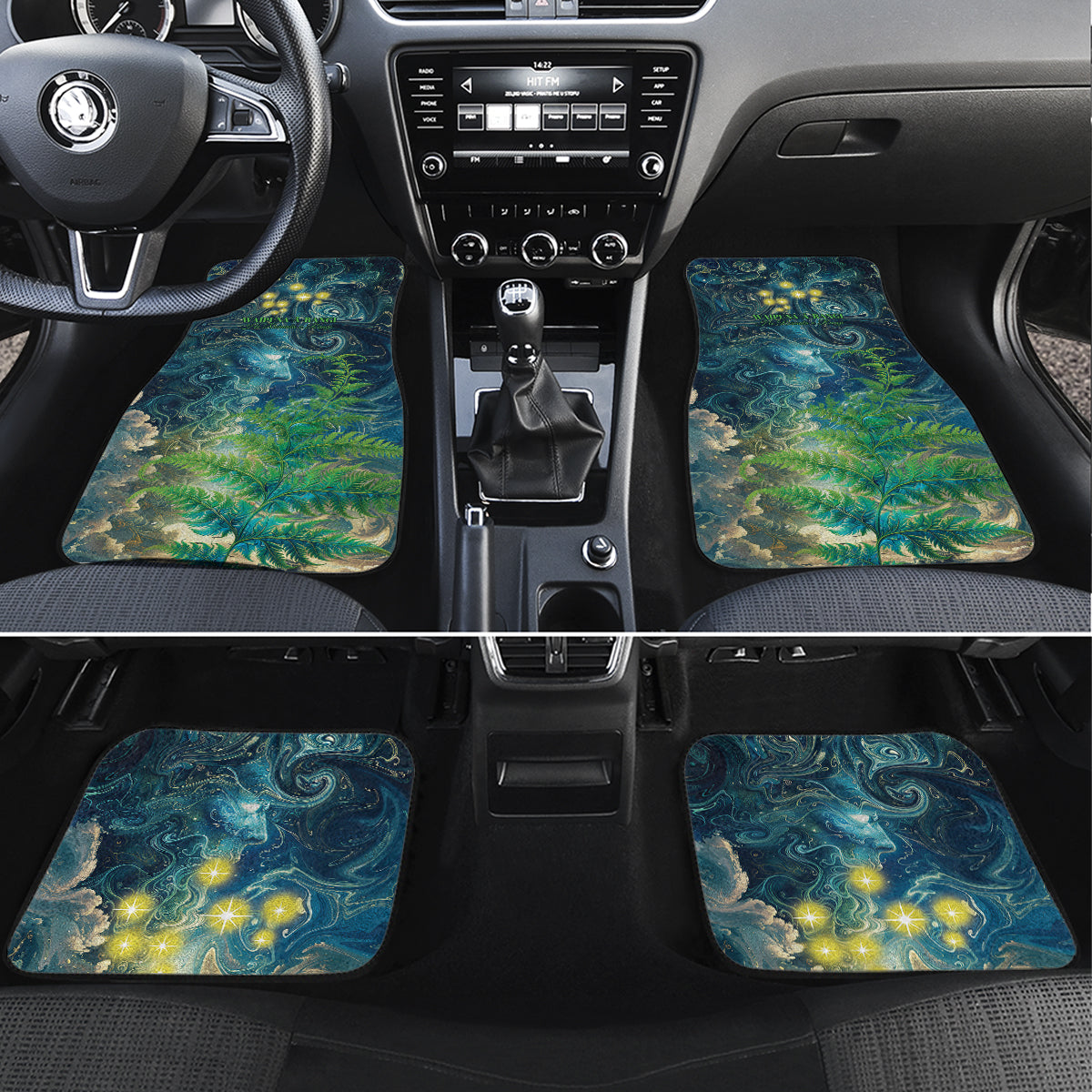 New Zealand Matariki Waipuna-a-rangi Car Mats He Roimata o Rangi LT9 Set 4pcs Black - Polynesian Pride