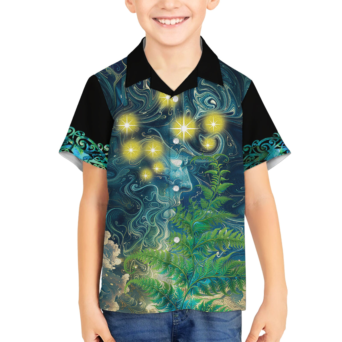 New Zealand Matariki Waipuna-a-rangi Family Matching Puletasi and Hawaiian Shirt He Roimata o Rangi